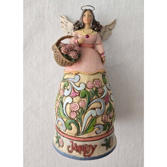 Jim Shore January Angel Birthday Girl Garnet Stone Figurine #4012550 Carnations - Picture 1 of 12